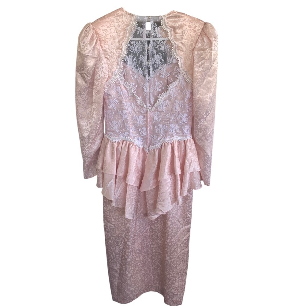 Vintage Scott McClintock Pink Lace Dress Prarie Wedding Prom Dance Size 6